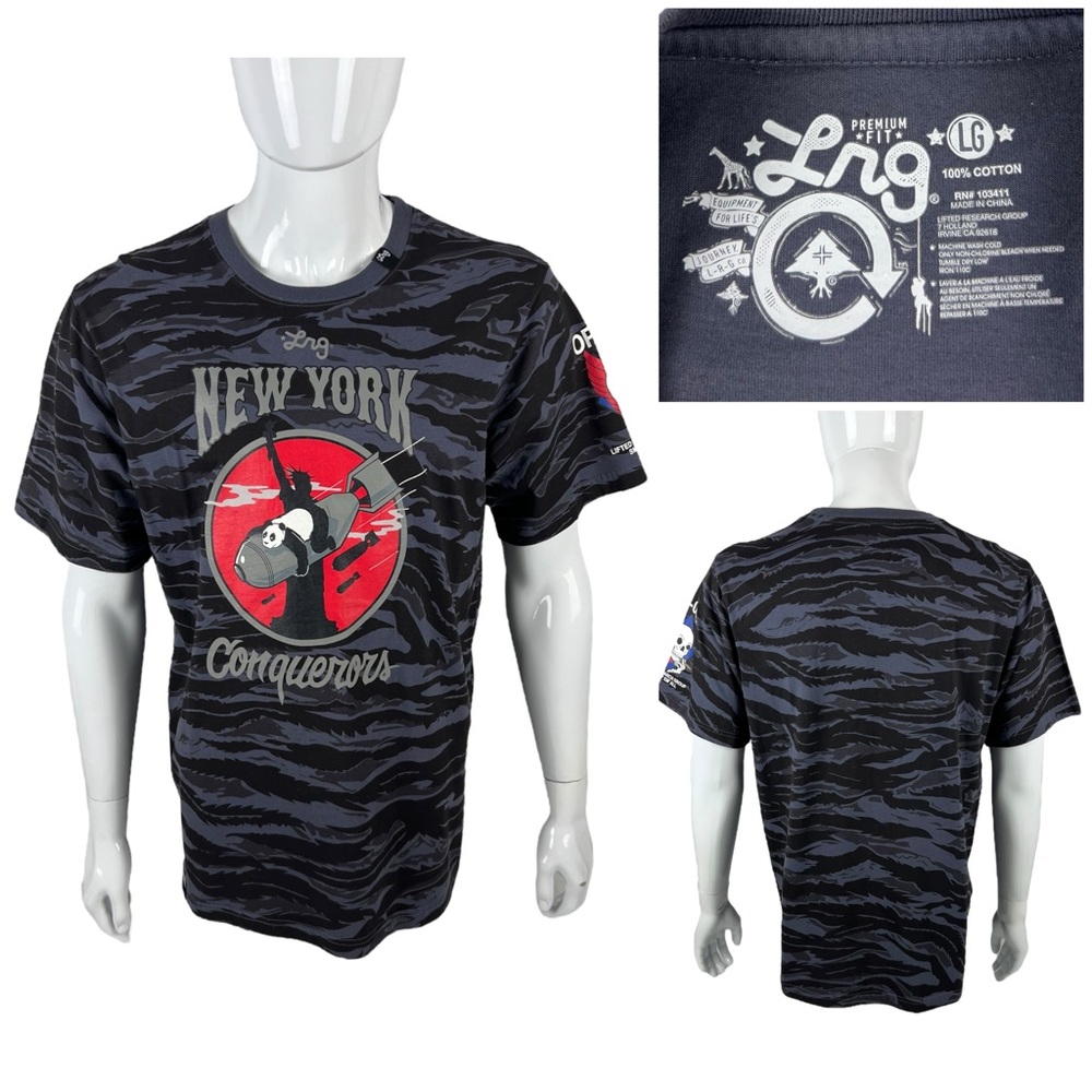 LRG Lifted Research Group Mens Large Shirt Gray Premium Fit New York Conquerors